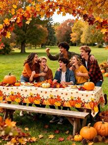 2Pcs 54 X 108 Inch Fall Harvest Plastic Tablecloth - Autumn Pumpkin Maple Leaves Disposable Rectangle Table Cover For Thanksgiving Day Parties, Dinners, And Celebrations, Indoor Outdoor Table Decorations Party Supplies Favors - View 6