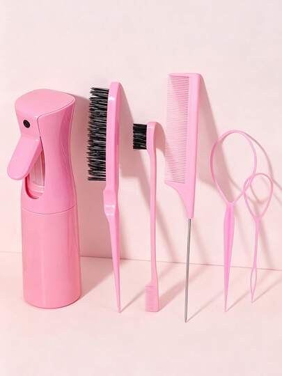 6-Piece Spray Bottle And Comb Set: Includes 1 Spray Bottle, 1 Tail Comb, 1 Large And 1 Small Hair Pin, 1 Eyebrow Brush And 1 Volumizing Styling Comb. Unisex, Dry And Wet Use, Suitable For Curly Hair Styling And Makeup. Perfect As A Mother's Day Or Back To School Gift. This Set Is Suitable For Adult Daily Styling, Salon And Barbershop Use.