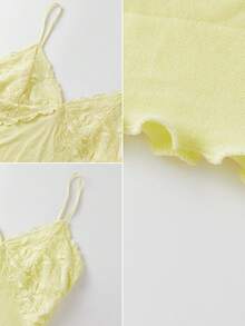 Women Y2K Sheer Lace Mesh Camisole Slim Fit V Neck Open Back Cami Tops Summer Spaghetti Strap Tank Tops Cute Lace Trim Crop Tops Party Club Outfit - 黃色 - 查看 4