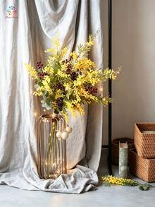 5 Bunches Of High-Quality Artificial Mimosa (Mimosa/Wattle) - Romantic Holiday Style, Ideal For Wedding Decor, Home Decor, And Various Special Occasions - Yellow - View 6
