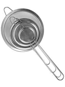 1/3/4 piezas Colador de malla fina de acero inoxidable con mango - Herramientas de cocina para tamizar y filtrar, juego de coladores de malla fina, herramientas y accesorios esenciales de cocina - Plateado - Ver 5