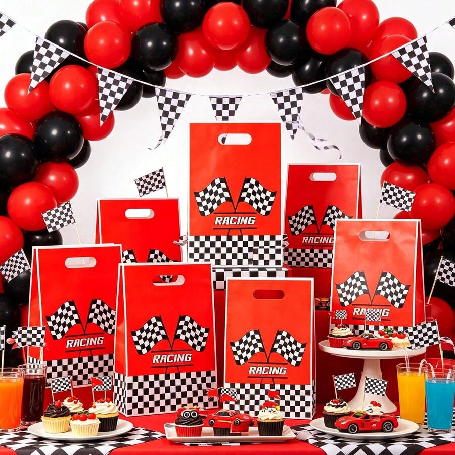 10/20/50pcs Racing Car Birthday Party Favor Bags, Racing Theme Party Gift Bags With Handles, Racing Sports Theme Gift Bags, Baby Shower Decorations - Multicolor - View 1