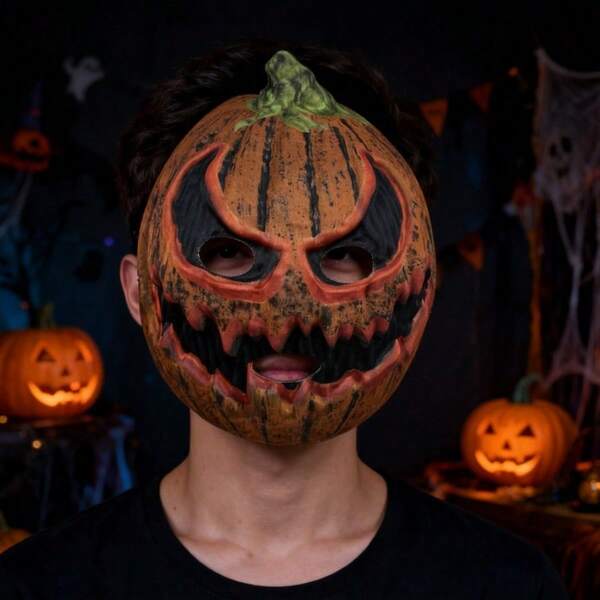 Halloween Scary Pumpkin Head Mask, EVA Double-Sided Knitted Material, Costume Prop For Party, Haunted House, Cosplay