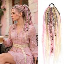 Braided Ponytail Hair Extension With Beads And Pendant, Viking Bohemian Style Braided Hair Extensions For Women, 24 Inches - Multicolor - View 20
