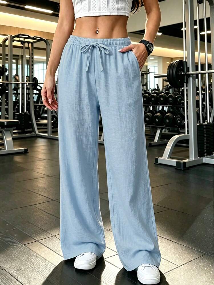 Women's Straight Leg Sweatpants, Spring/Autumn Casual Sports Long Pants, Suitable For Running, Cycling, Dancing, Fitness - Dusty Blue - View 6