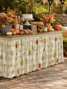 1pc Minimalist Green Plaid Autumn Party Tablecloth With Harvest Fruit Pattern, Suitable For Birthday Party And Autumn Party Events, Holiday Decoration Tablecloth - Multicolor - View 6