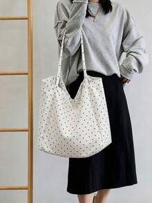 New Women's Polka Dot Large Capacity Shoulder Bag, Tote Bag, Oversized Casual Shoulder Travel Bag, Versatile Daily Jacquard Shoulder Bag, Women's Shoulder Bag, Korean Minimalist Style Large Capacity Polka Dot Underarm Bag - Lightweight And Fashionable, Suitable For Commuting, Shopping And Daily Wear (Niche Design), College Essential, Travel Essential, Back To School, Travel Organizer - Multicolor - View 2