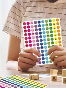 1200pcs (10 Sheets)/Set Happy Smiling Face Self-Adhesive Doodle Stickers, Round Colorful Reward Label Stickers, 10 Styles Happy Smiling Face PVC Waterproof Encouragement Stickers - Multicolor - View 3