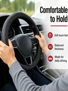 One New Leather Steering Wheel Cover Featuring A 3D Embossed Grid Pattern, Offering Comfort And Softness; Designed For Car Interiors Without An Inner Ring, Suitable For 14.5–15-Inch Steering Wheels. An Automotive Interior Accessory. - Multicolor - View 3