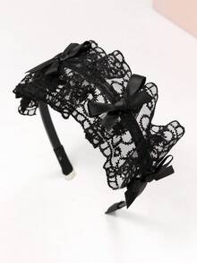 1件黑色蕾絲蝴蝶結髮箍，優雅百搭甜美公主風髮飾，蘿莉塔風格髮箍，生日禮物首選 - 黑色 - 查看 7