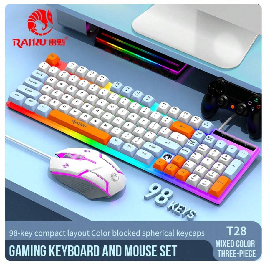 RAIKU T28 Three-Color Backlit Wired Mechanical Feel Gaming Keyboard And ...