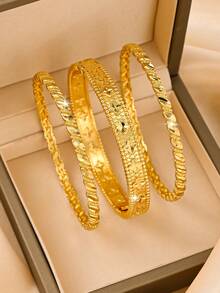 5pcs/Set 21K Gold Plated Banajer Bracelet Set, Rust-Resistant Gold Alternative, Clover & Star Shaped Precision Cut Rope Textured Bracelet, Exquisite Jewelry - 01 - View 6