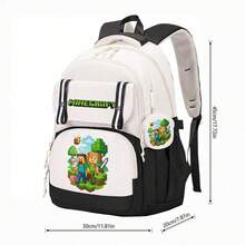 Miniso Koreanischer 2 Stücke Minecraft Schwarz-Weiß Farbblock großer Alltagsrucksack mit Steve Alex Bienenmuster und rundem Münzbeutel, perfekt für Anime-Liebhaber und Schule - Farbe 1 - Übersicht 5