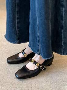 Comfortable Fashion Women's Pointed Toe Chunky Heel Pumps - Black - View 4