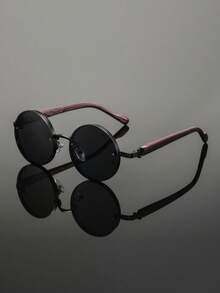 1 Pair Round Black Metal Unisex Glasses, Vintage Punk Street Style Fashion Eyewear, Suitable For Street Photography - Black - View 8