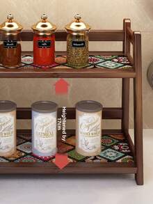 1pc Vintage Double-Layer Vertical Desktop Storage Rack - Bohemian Style, Large Capacity Kitchen Organizer, New Chinese Multifunctional Storage Rack, Decorative Shelf And Display Rack, Desktop Spice Rack, Suitable For Kitchen, Bathroom, Cabinet, Pantry And Vanity Storage And Display - Multicolor - View 6