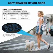 Lynxking 反光狗牽繩，耐用舒適強力繩索牽繩，適用大型中型小型犬，防拉寵物訓練 - 淺藍色 - 查看 2