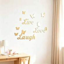 12pcs Golden Butterfly Mirror Stickers Wall Mirror Stickers Home Decoration - Multicolor - View 4
