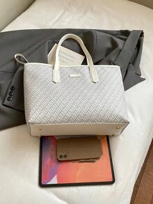 SHIMEINI 2 peças/Conjunto Bolsa Tote de Ombro Vintage Floral Clássica da Moda 2026 de Grande Capacidade, Adequada para Uso Diário de Mulheres, Trabalho, Volta às Aulas, Viagem de Férias, Presente de Encontro de Feriado - Branco - Visão 5