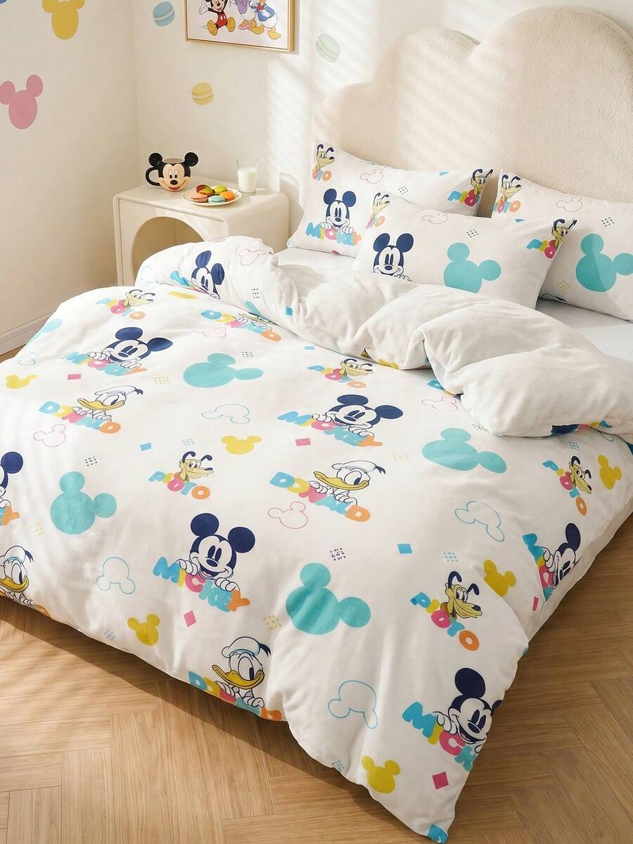 South Life 2/3件組 Disney 印花被套組(1件被套 + 1/2件枕套,不含芯),柔軟防起球,適用雙人/Full/Queen/標準床,多尺寸可選,可機洗,臥室裝飾 - 彩色 - 查看 1