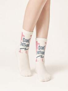 5 Pairs Women's Letter Graffiti Sports Sweat-Absorbing Couple Mid-Calf Socks - Multicolor - View 4