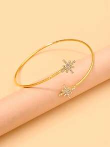 STONEFANS 1pc Women's Gold-Tone Double Starburst Rhinestone Upper Arm Cuff, Adjustable Open Armlet Bracelet For Wedding, Prom, Party & Festival - Gold - View 3