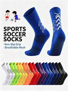 9 Pairs Random Assorted Non-Slip Soccer Socks, Unisex Anti-Slip Wear-Resistant Sports Socks, Football Basketball Running Socks - Multicolor - View 1