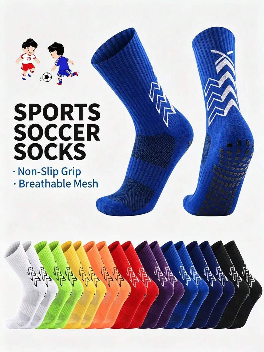 9 Pairs Random Assorted Non-Slip Soccer Socks, Unisex Anti-Slip Wear-Resistant Sports Socks, Football Basketball Running Socks - Multicolor - View 1