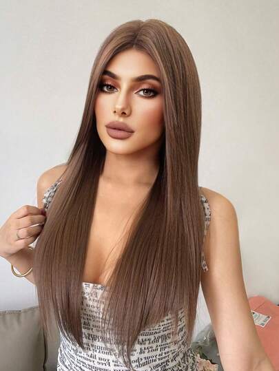 alicegarden 28 Inch Long Synthetic Wig, Natural Straight Style, Stunning Brown Color, Middle Part Design, Suitable For Women's Daily, Party, Cosplay Use, Natural And Durable, Women's Wig Gift