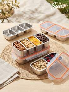 Portable Divided Lunch Box With Lid / Student & Office Worker Meal Box, Multi-Functional Fruit & Snack Airtight Container (2-Compartment/3-Compartment/4-Compartment Optional), Odor-Proof Stainless Steel Divided Fresh-Keeping Box, Sealed Lunch Box With Handle, Office Worker Weight Loss Meal/Fruit & Snack Storage Box, Portable Picnic Lunch Box - Multicolor - View 3