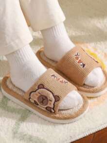 1 Pair Capybara Kids Linen Slippers, Girls Summer Cartoon Non-Slip Soft Sole Indoor House Slippers For Boys And Toddlers - Brown - View 6