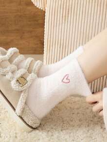 1/5 Pairs Autumn/Winter Plush Heart Socks, Elastic Breathable Daily Socks, Personalized Mid-Calf Socks, Suitable For Family Wear, Applicable For Sports, Home, Leisure And Commuting - Multicolor - View 5