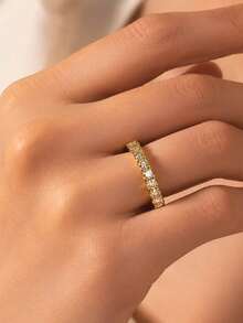 1pc Women's Minimalist Fashion Rhinestone Ring, Halloween, Christmas Party Gift, New Year's Eve Event Accessory - Gold - View 5