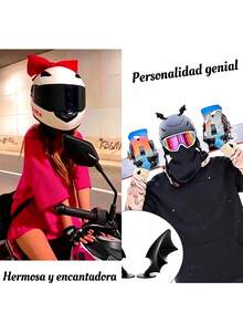Accesorio Decorativo Autoadhesivo para Cascos de Motocicleta, Moño Grande Rosa + Orejas de Gato, Cuernos y Alas de Murciélago Sin Taladrar - Rojo - Ver 8