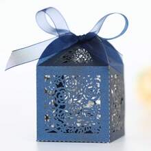 1/3/10/50pcs Laser Cut Gift Boxes With Ribbon And Tag, Wedding Favor Boxes, Party, Baby Shower, Bridal Shower Small Gift Packaging Boxes, Wedding Supplies, Guest Favors, Wedding Reception Decor (Deep Blue) - Navy Blue - View 9