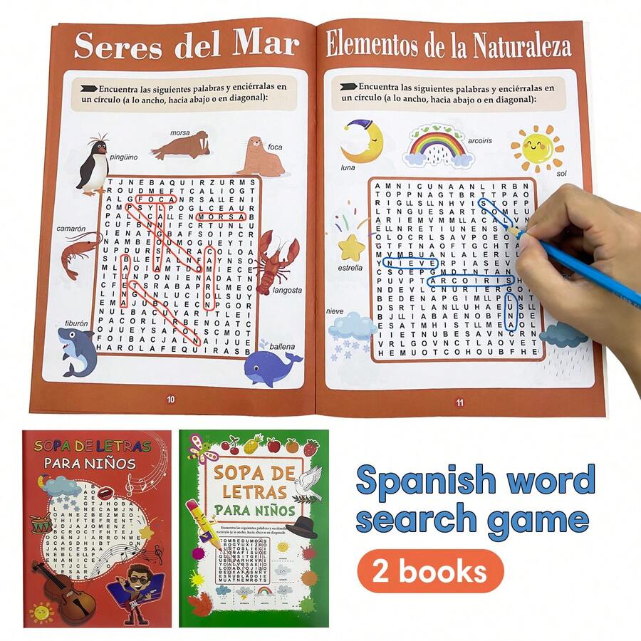 Children's Spanish Word Search Puzzle Book, Fun Spanish Vocabulary Learning Workbook, Learning Toys For Kids, Interactive Toys For Teachers And Students - 彩色 - 查看 1