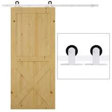 Sistema de Puerta Corredera para Puerta Simple, Riel de Deslizamiento con Accesorios, Acero al Carbono, Negro, 183x0.6x18cm, Instalación en Lugar - Blanco + Acero - Ver 1
