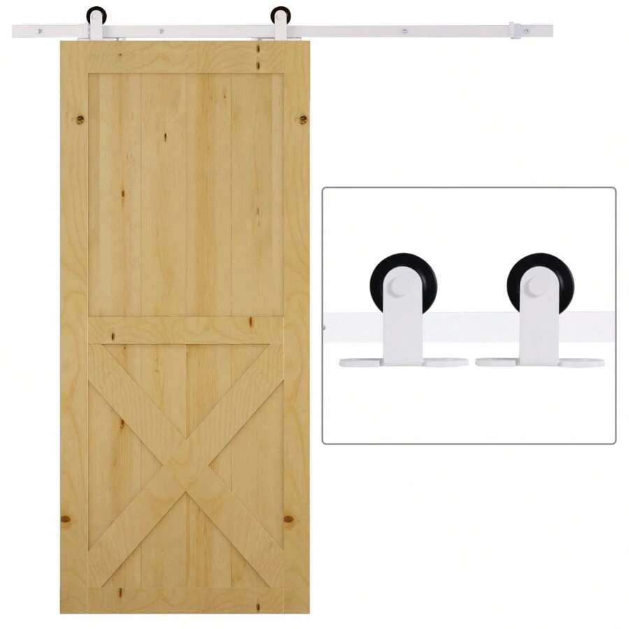 Sistema de Puerta Corredera para Puerta Simple, Riel de Deslizamiento con Accesorios, Acero al Carbono, Negro, 183x0.6x18cm, Instalación en Lugar - Blanco + Acero - Ver 1
