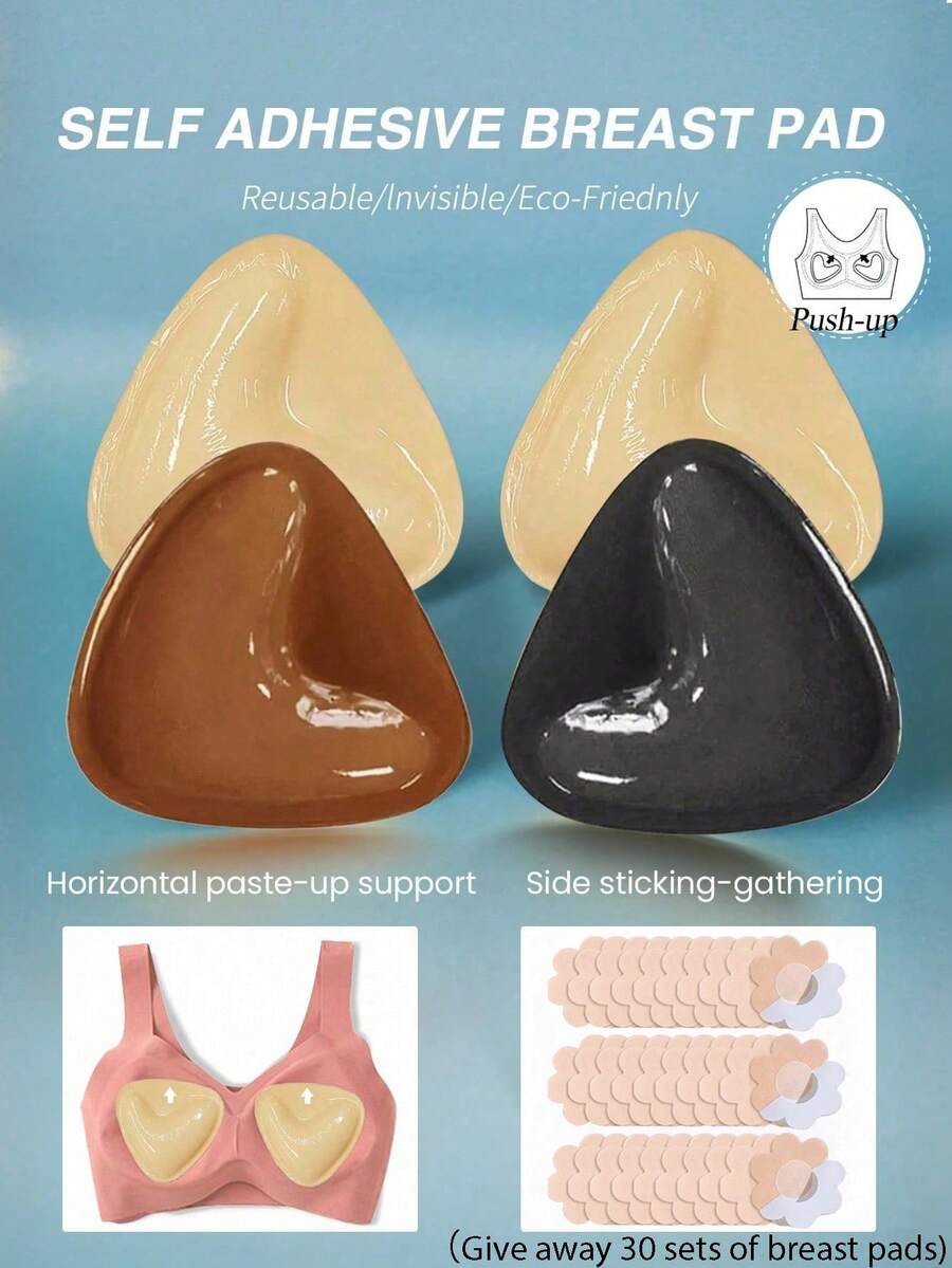 1 Pair 1 Pair Thickened Silicone Bra Inserts, Reusable Bust Enhancer Pads Bikini, Halter Tops & Seamless Underwear(Purchase And Get 30 Packs Of Breast Pads For Free) - Multicolor - View 1
