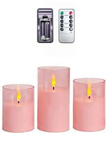 3pcs Pink Candle Lights With Adjustable Brightness And Timer Remote Control, Warm Flame, Birthday And Wedding Supplies, Christmas Preparation, Christmas Celebration, Valentine's Day, Gift, Party - Pink - View 11