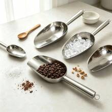 Multifunctional Stainless Steel Spoon With Hanging Hole, One-Piece Seamless Stamped Design Easy To Clean, Wide Round Scoop Head Anti-Spill, Suitable For Flour, Rice, Sugar, Coffee Beans, Ice Cubes, Dried Goods, Snacks, Mirror Polished Kitchen Storage Spoon, Silver And Gold - View 5