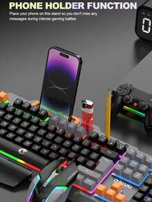 RAIKU T16 Metal Gaming Keyboard And Mouse Set, Universal Wired Keyboard With Metal Panel, 104 Keys, Backlit Keyboard With Wrist Rest, 3-Button Backlit Mouse - View 6