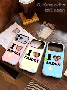1pc Customized Commemorative Photo Name Minimalist Star Background Glossy Phone Case Personalized Signature Customization Anniversary Gift, Valentine's Day Gift, Birthday Gift, Wedding Gift, Mother's Day Gift, Father's Day Gift, Best Friend Gift, Gift For Mom/Dad, Gift For Boyfriend, Gift For Girlfriend 2-In-1 Glossy Film Full Coverage Hard Shell Phone Case Protective Cover Compatible With IPhone 11/12/13/14/15/16 17 Pro Max - Multicolor - View 1