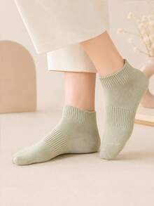 5/10 Pairs Women's Short Socks, Macaron Multi-Color Solid, High Elasticity Breathable Sweat-Absorbing, Combed Cotton, Anti-Slip Durable Non-Stuffy, Simple Colorful Socks For Daily Commute Home Leisure - Multicolor - View 5