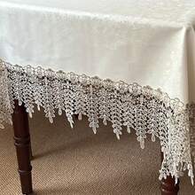 1件 PU材質刺繡流蘇裝飾桌巾，節日派對餐桌裝飾，多種尺寸可選 - 白色 - 查看 3