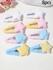 8pcs/Set Kids Multi-Color Five-Pointed Star Plush BB Alligator Hair Clips Hair Accessories Cute Autumn/Winter Star Hair Clips Side Bangs Clips For Daily Use - Multicolor - View 5