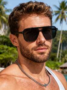 1 Pair Men's Fashion Aviator Frame Sunglasses, Perfect Blend Of Classic And Modern, Suitable For Driving, Travel, Party, Daily Commute, Vacation, Fits All Face Shapes - 1pc Black Frame Gray Film - View 3