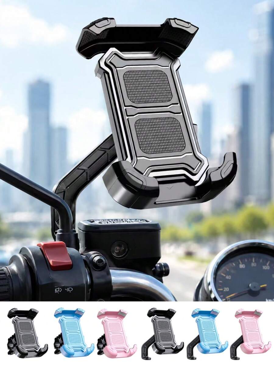 Motorcycle Phone Holder, 4-Claw Auto-Lock Anti-Shake 360° Rotation, Bicycle Phone Clip, Electric Scooter Clip, Supports GPS Navigation Delivery Riding, Practical Motorcycle Accessory, Can Be Installed On Handlebar And Rearview Mirror - A - View 1