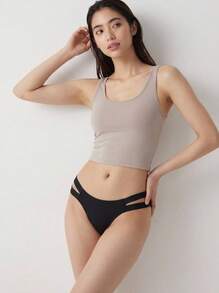 Mystèrelle Cut Out Sexy Thong Panty, Black, Low Rise - Black - View 1