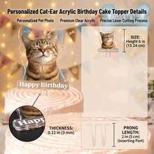 Personalized Custom Portrait Photo Cake Topper, Wavy Edge Acrylic Photo Topper, Customizable For Adults, Cats, Dogs And Pets, Suitable For Birthdays, Weddings, Anniversaries And Parties, Reusable Commemorative Cake Decoration - Multicolor - View 4